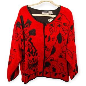 SaraStudio Plus Red Embroidered Abstract Animal JacketVintage NWT 3XL